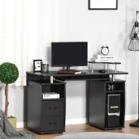 HOMCOM Computer Desk with Keyboard Tray, CPU Stand, Writing Desk with Drawers, Workstation for Home Office, Black(m-8)