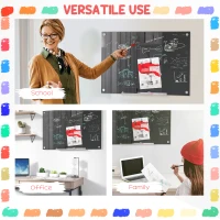 Vinsetto 35.5" x 23.5" Glass Magnetic Dry Erase Blackboard, Frameless Board on Wall, with Dry Eraser, 4 Markers, and Pen Holder, Black(m-7)