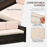 Outsunny 4 Piece Wicker Patio Furniture Set with Cushions, Outdoor Sectional Furniture with 2 Sofa, Loveseat, and Glass Top Coffee Table, Conversation Sofa Sets for Garden, Beige(m-6)