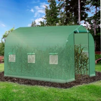 Outsunny 9.7' x 6.4' x 6.4' Steeple Walk-in Tunnel Greenhouse Garden Plant Seed Grow Tent Polythene with Windows and Door Green(m-1)