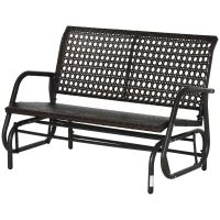 Outsunny 2 Seater Wicker Outdoor Glider Bench, Patio Swing Garden Bench, Garden Loveseat Rocking Chair, w/ Extra Wide Seat, Curved Backrest for Backyard, Poolside, Lawn, Brown(m-11)