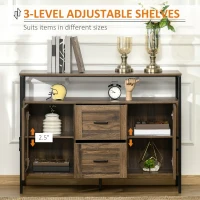 HOMCOM Industrial Sideboard Buffet Cabinet, Coffee Bar Cabinet with Adjustable Shelves, Glass Doors, and 2 Drawers for Kitchen, Living Room, Brown(m-5)