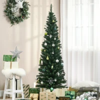 HOMCOM 6' Artificial Pencil Christmas Tree, Slim Xmas Tree with 390 Realistic Branch Tips and Plastic Stand, Green(m-10)