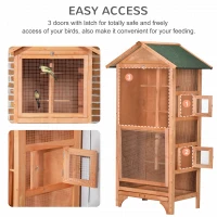 PawHut Wooden Bird Aviary Parrot Cage Pet Furniture with Removable Bottom Tray, 2 Doors, Asphalt Roof, 4 Perches, Orange(m-6)