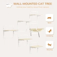 PawHut Cat Shelves for Indoor Cats, 6Pc Modern Cat Wall Furniture with Adjustable Height Jumping Platforms & Hammock, Cream White(m-4)