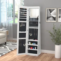 HOMCOM Mirror Jewellery Cabinet Armoire, Lockable Jewellery Organizer with Full-Length Mirror, LED Lights, Standing Jewellery Armoire in White Wood(m-4)