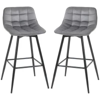 HOMCOM Bar Stools Set of 2, Fabric Upholstered Counter Height Bar Chairs, Kitchen Chairs with Back and Metal Legs, Grey(m-11)