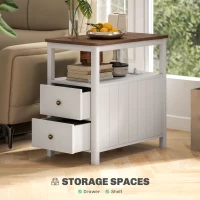 HOMCOM Side Table with Charging Station and USB Ports, Narrow End Table with Drawers, Shelf for Living Room, White(m-5)