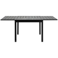 Outsunny Extendable Dining Table Metal Outdoor Slat Table for 4-6 Person Rectangular Lawn Garden Bistro Patio Table with Aluminum Frame, Black(m-11)
