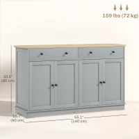HOMCOM Modern Sideboard, Buffet Cabinet with Storage Drawers, Adjustable Shelves for Living Room, Dining Room, Entryway, Grey(m-3)