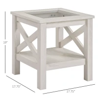 HOMCOM Coffee Table with Tempered Glass Tabletop, Living Room Table with Wood Frame and Underneath Storage Shelf, White Oak(m-3)