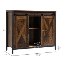 HOMCOM Industrial Sideboard Buffet Cabinet, Coffee Bar Cabinet, Kitchen Cabinet with Sliding Barn Doors, Storage Cabinets and Adjustable Shelves for Living Room, Home Bar, Rustic Brown(m-3)