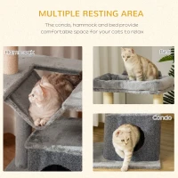 PawHut 39.25'' Cat Tree Tower Multi-Level Kitten House with Scratching Post Condo Hammock Bed Ball Toy - Grey(m-5)