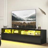 HOMCOM LED Lighted TV Stand for TVs up to 75", Modern TV Cabinet with Storage Drawers for Living Room, High Gloss Black(m-8)