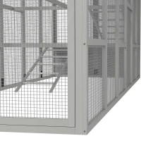 PawHut Wooden Chicken Coop Run for 6 - 10 Chickens, Hen House Add-On with Storage, Perches, 141.75" x 48" x 61", Gray(m-8)