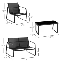 Outsunny 4 PCs Patio Furniture Set with Texteline Seat Outdoor Conversation Set with Loveseat, Center Coffee Table for Garden Backyard Deck, Black(m-3)