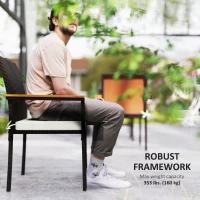 Outsunny Stackable Wicker Patio Chairs Set of 2 with Removable Cushion, Armrest for Garden, Porch, Yard, Cream White(m-7)