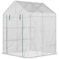 Outsunny 56" x 56" Walk-in Greenhouse Outdoor, Portable Gardening Plant Hot House with 2-Tier Shelf, Green(m-2)