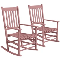 Outsunny Wooden Patio Rocking Chairs Set of 2, Outdoor Rocker Chairs with Wide Armrests, High Back for Garden, Balcony, Natural(m-11)