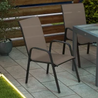 Outsunny Set of 4 Outdoor Dining Chairs, Heavy Duty Stackable Patio Dining Set with Armrests for Balcony Garden, Grey(m-10)