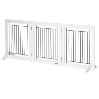 PawHut Freestanding Pet Gate, Folding Dog Gate with 2 Support Feet, 24" High, 3 Panels, for Small Dogs, Indoor Use - White(m-11)