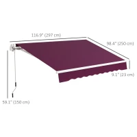 Outsunny 10' x 8' Manual Retractable Awning with LED Lights, Aluminum Frame Sun Canopies for Patio Door Window, Wine Red(m-3)