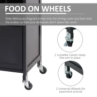 HOMCOM Portable Kitchen Trolley with Bamboo Top Storage Cabinet and Wine Rack (Black )(m-5)