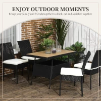 Outsunny 5 Pieces Wicker Patio Dining Set Outdoor Furniture Set with Removable Cushions, WPC Top Dining Table, PE Rattan Conversation Set for Garden Poolside Backyard, Cream White(m-4)