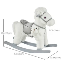 Qaba Kids Rocking Horse Plush Animal on Wooden Rockers with Sounds, Wooden Base and Bear Toy, Baby Rocking Chair, White(m-3)