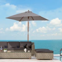 Outsunny 6.6 x 5ft Fir Wooden Patio Umbrella Market Parasol Tilt Mechanism 6 Ribs Garden Sunshade, Grey(m-8)