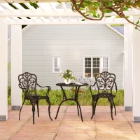 Outsunny 3 Pieces Cast Aluminum Bistro Set, Outdoor Patio Furniture Set with Umbrella Hole for Garden Balcony, Bronze(m-9)