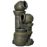 Outsunny 3-Tier Outdoor Fountain, Resin Cascading Waterfall Feature w/ Adjustable Flow, Wine Jar Look for Zen Garden, Porch(m-11)