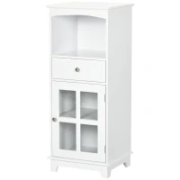 kleankin Bathroom Floor Cabinet with Drawer, Glass Door Side Cabinet, Multifunctional Corner Unit with Adjustable Shelf for Home Office, Living Room, White(m-11)