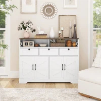HOMCOM White Sideboard 47.2" Buffet Cabinet with 4 Barn Doors and 3 Drawers, Coffee Bar Cabinet with Adjustable Shelves(m-9)