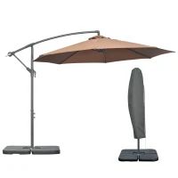 Outsunny 9.6ft Offset Patio Umbrella Garden Hanging Parasol Banana Cantilever Umbrella with Base, Crank, Coffee(m-11)