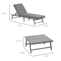 Outsunny 3 Pieces Patio Sofa Furniture Set, 2 Convertible Couch Chaise Lounge Chairs, 1 Coffee Table, Throw Pillows, Water-repellent Cushions, Grey(m-3)