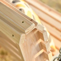 Outsunny 2 Seater Porch Swing Wooden Patio Swing Chair Seat with Cup Holder and Chains Outdoor Swing Bench for Garden Yard, Natural(m-9)