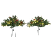 HOMCOM 2 Ft/22 inch 2 Pack Prelit Artificial Christmas Tree Cordless with 69 Branches, Warm White LED Lights, Green