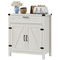 HOMCOM Modern Farmhouse Sideboard with Storage, Buffet Cabinet with 2 Barn Doors and Drawer for Dining Room, White Oak