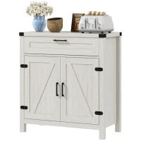 HOMCOM Modern Farmhouse Sideboard with Storage, Buffet Cabinet with 2 Barn Doors and Drawer for Dining Room, White Oak(m-1)
