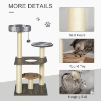 PawHut Cat tree Tower Climbing Kitten Activity Center Furniture with Sisal Scratching Post Round Toy Perch Hanging Balls 19.75" x 19.75" x 40.5"(m-5)