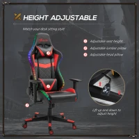 Vinsetto Racing Gaming Chair with RGB LED Lights, Adjustable Height, Gamer Office Chair, Computer Desk Chair, Black/Red(m-5)