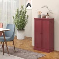 HOMCOM Freestanding Kitchen Pantry, Kitchen Storage Cabinet with 5-Tier Shelf, 12 Spice Racks, Adjustable Shelves, Red(m-10)