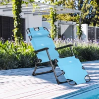 Outsunny Folding Chaise Lounge Chair for Outside, 2-in-1 Tanning Chair with Pillow & Pocket, Adjustable Pool Chair for Beach, Patio, Lawn, Deck, Blue(m-10)