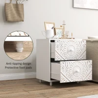 HOMCOM Mid-Century Bedside Table, Nightstand with 2 Drawers, Side End Table for Bedroom, White(m-6)