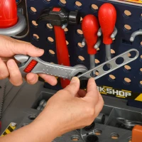 Qaba 55 PCS Kids Workbench and Construction Toy, Toddler Tool Workshop, STEM Educational Pretend Play, w/ Shelf Storage Box, Gift for Boys & Girls, Aged 3-6 Years Old(m-9)