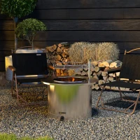 Outsunny 2-in-1 Smokeless Firepit, Stainless Steel Bonfire Stove with Poker and Ash Tray for Backyard, Patio, Picnic, Silver(m-10)