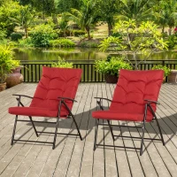 Outsunny Set of 2 Outdoor Folding Chairs with Adjustable Backrest, Padded Camping Chairs for Outdoor Events, Red(m-8)