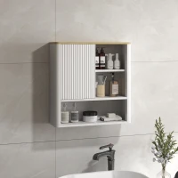 HOMCOM Bathroom Wall Cabinet, Medicine Cabinet with Fluted Panel, Curved Bathroom Cabinet with Adjustable Shelves, White(m-8)