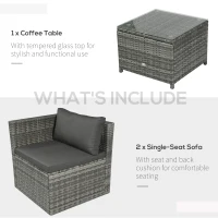 Outsunny 3 Pieces Patio PE Rattan Bistro Set Cushioned Armchair Sofa and Coffee Table Outdoor Furniture(m-4)